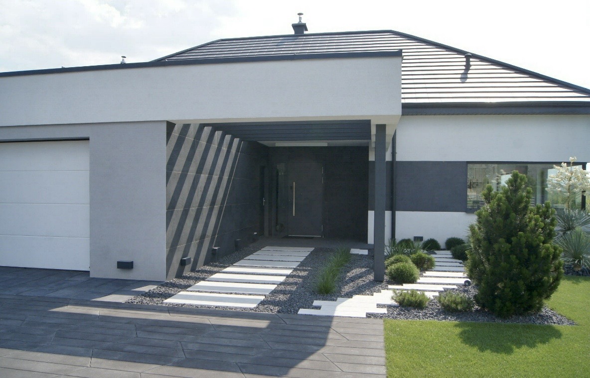 Domikon - Nowoczesny, parterowy dom z garażem dwustanowiskowym.